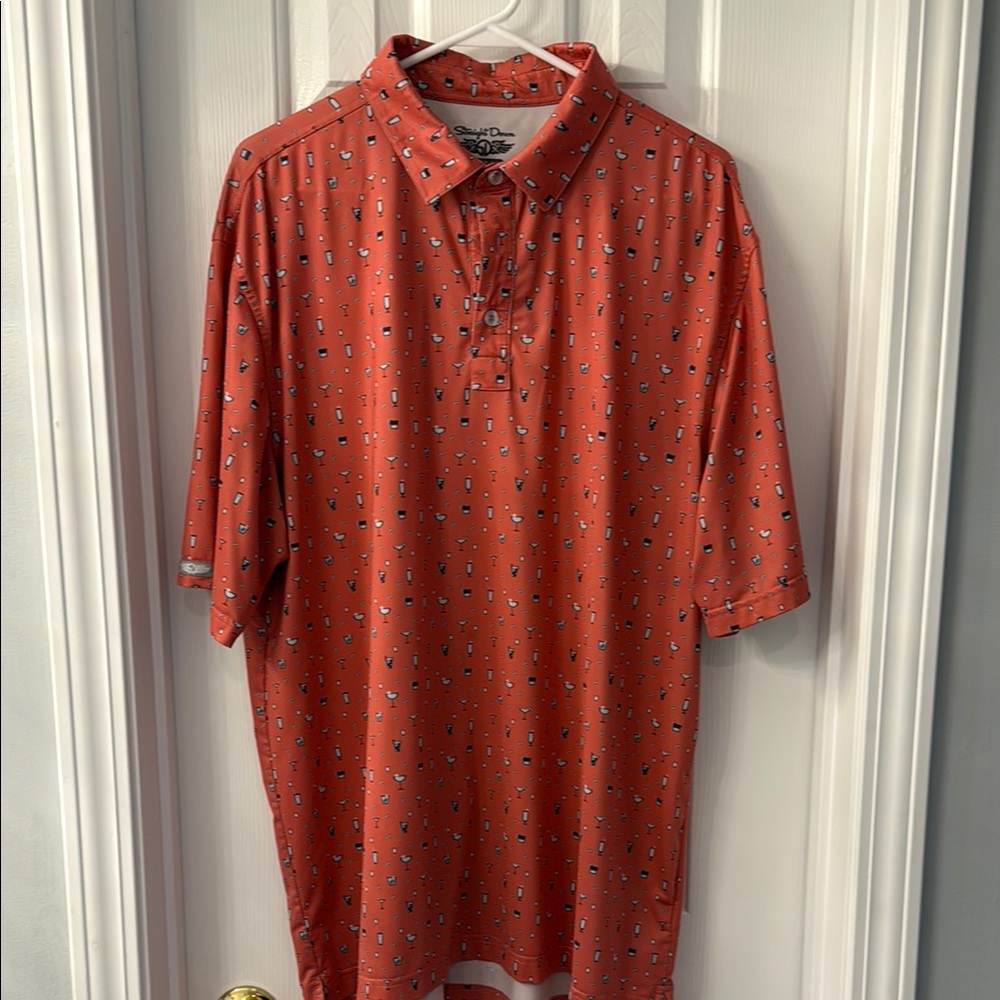 Coral Polo Shirt with Geometric Pattern - Picture 3 of 5